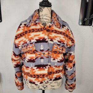 Forever 21 Aztec Sherpa Crop Jacket Sz S Terry Boxy